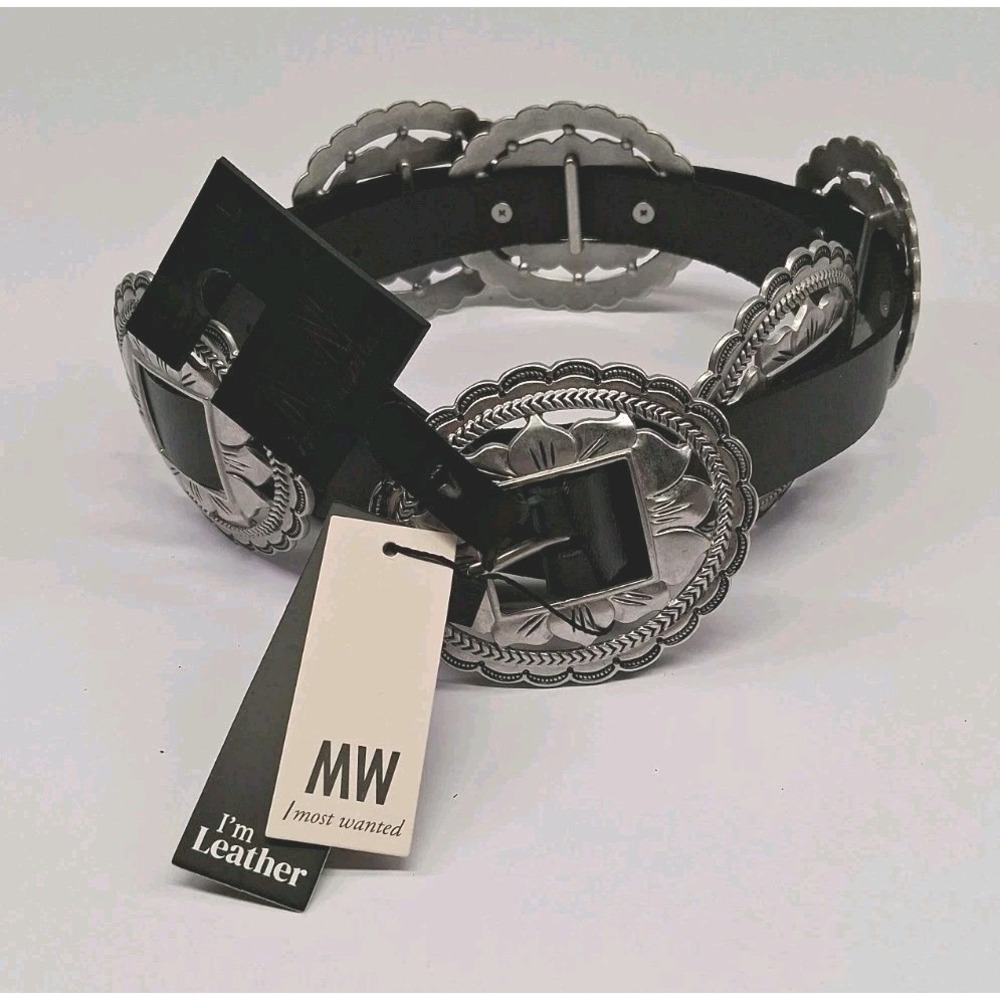 Most Wanted Women's Black Leather Concho Belt Cowgirl Southwestern Rodeo Size L